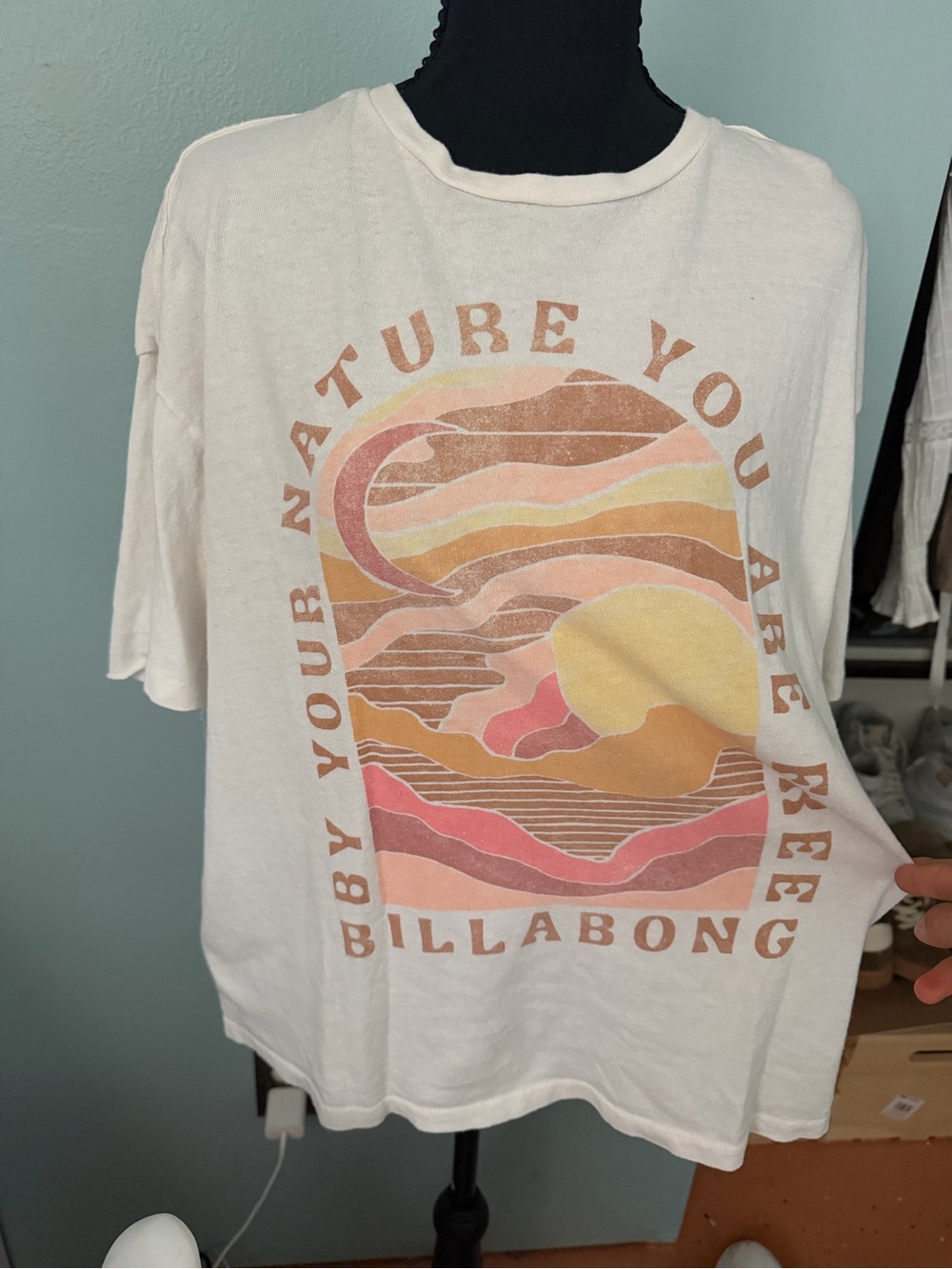 Billabong Cream Tee with Pink, Yellow and Tan Sunset Graphic